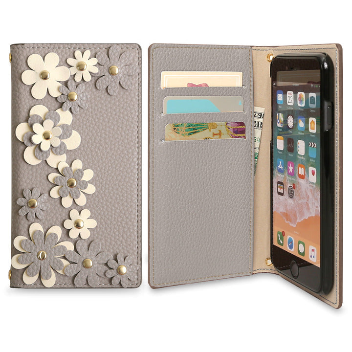 Vegan leather smoky color flower motif folio case Galaxy series