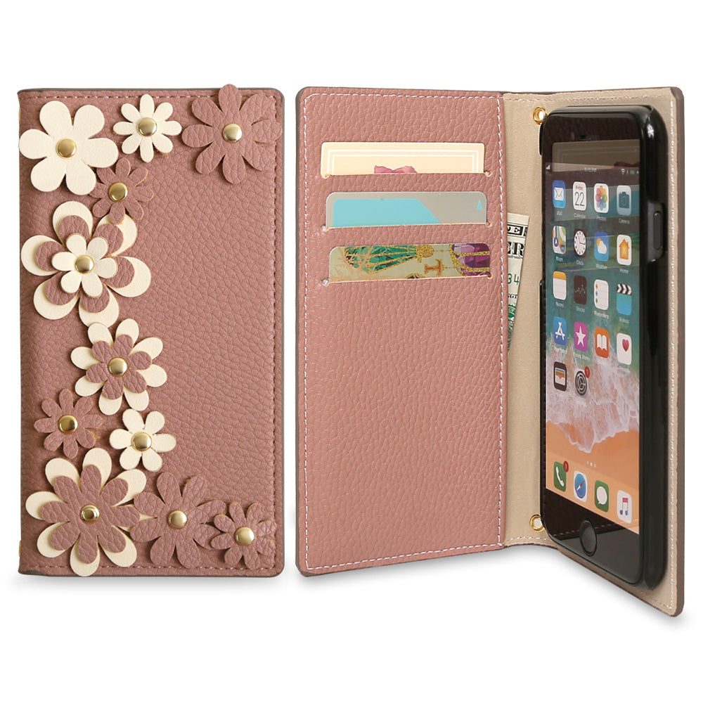 Étui portefeuille à motif floral en cuir végan couleur fumée pour la série Google Pixel