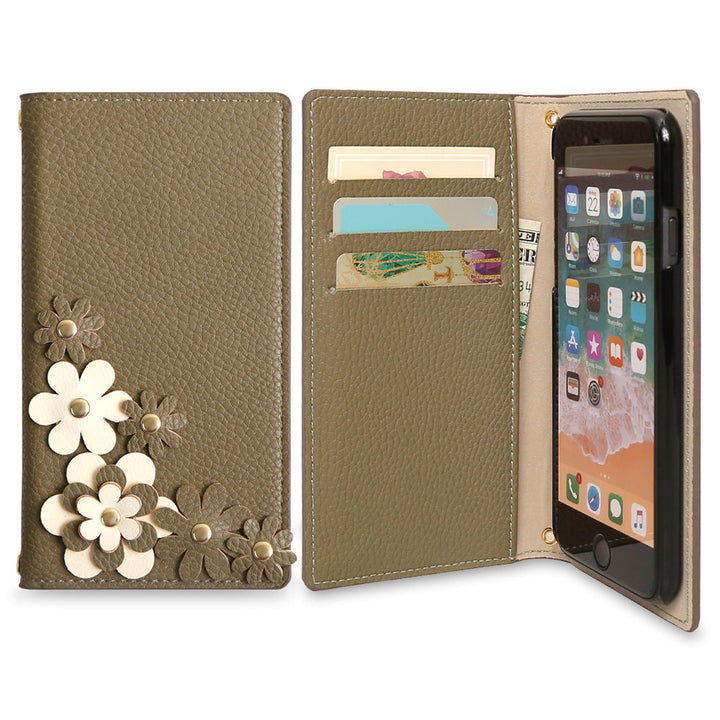 Vegan leather smoky color flower motif folio case Galaxy series