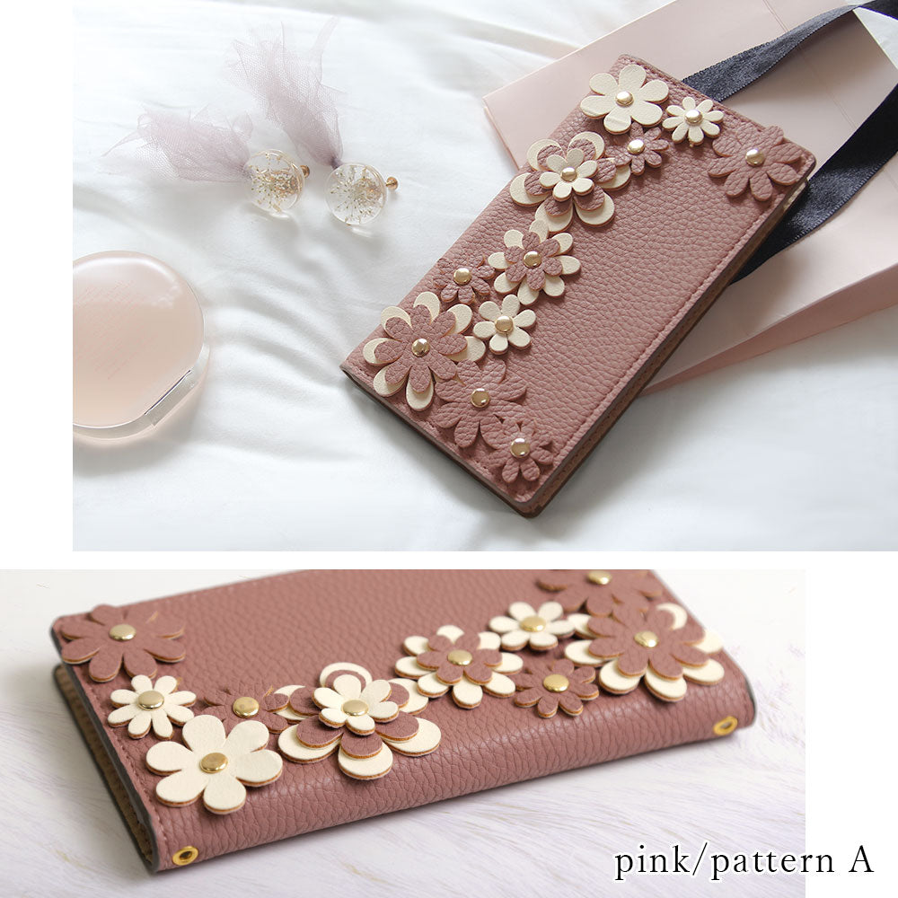 Vegan leather smoky color flower motif folio case iPhone series