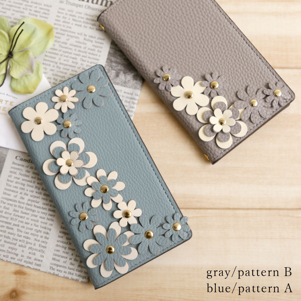 Vegan leather smoky color flower motif folio case Galaxy series