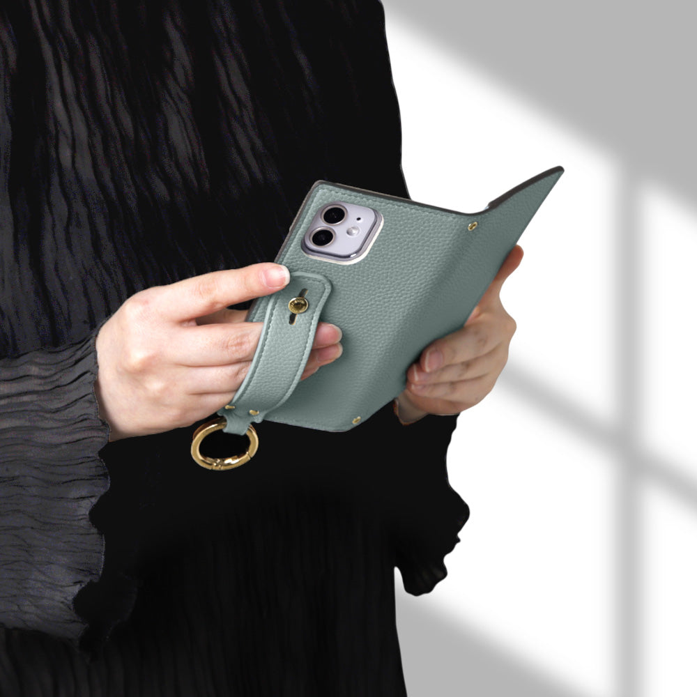 Vegan leather smoky color hand belt attached notebook type case