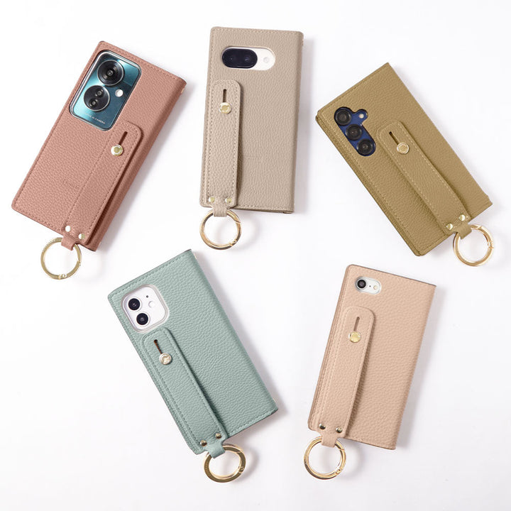 Vegan leather smoky color hand belt attached notebook type case