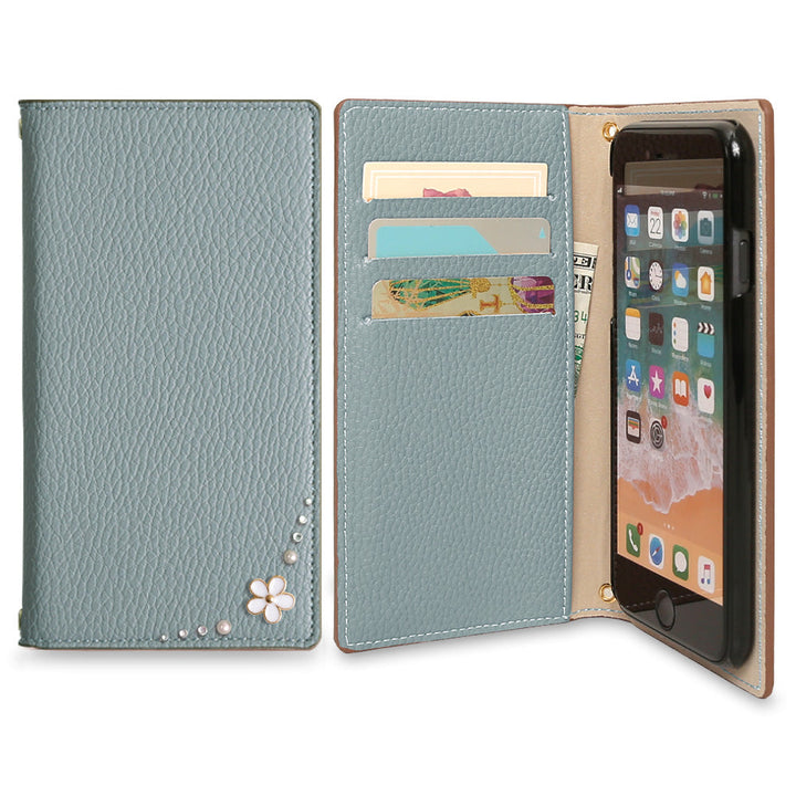 Vegan leather smoky color side flower wallet case Google Pixel series