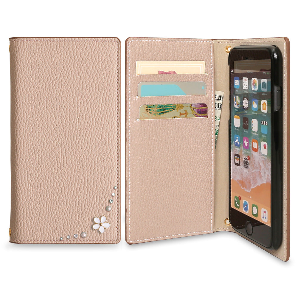 Étui portefeuille à fleurs latérales couleur fumée en cuir végan pour la série Galaxy