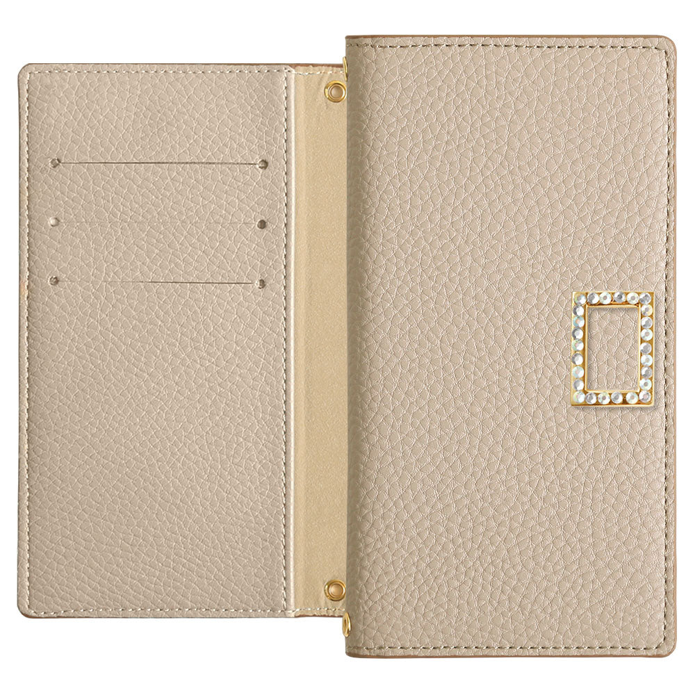 ヴィーガンレザー スモーキーカラー ストーンスクエアデコ 手帳型ケース Galaxyシリーズ