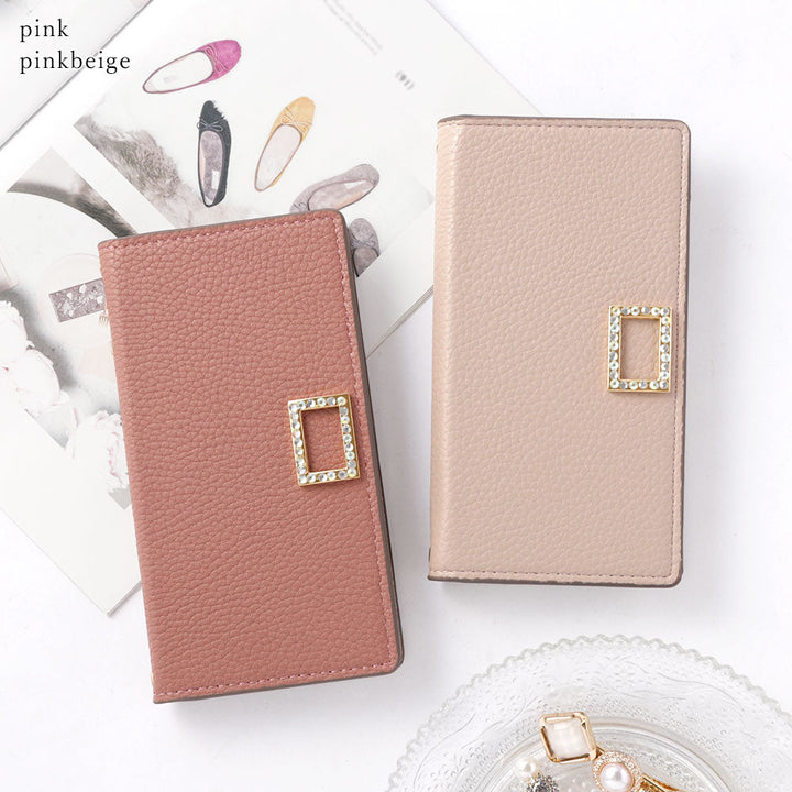 Vegan leather smoky color stone square deco folio case AQUOS series