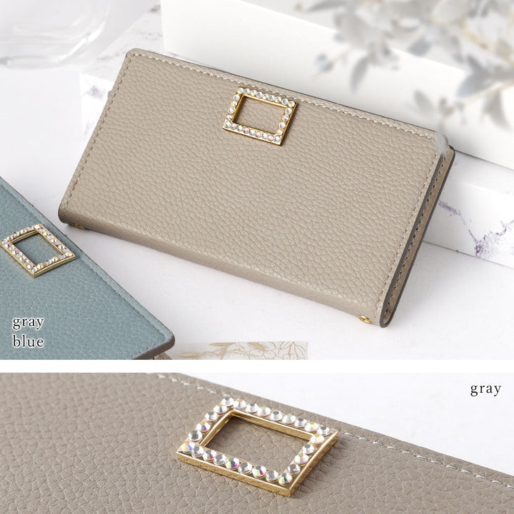 Vegan leather smoky color stone square deco folio case iPhone series