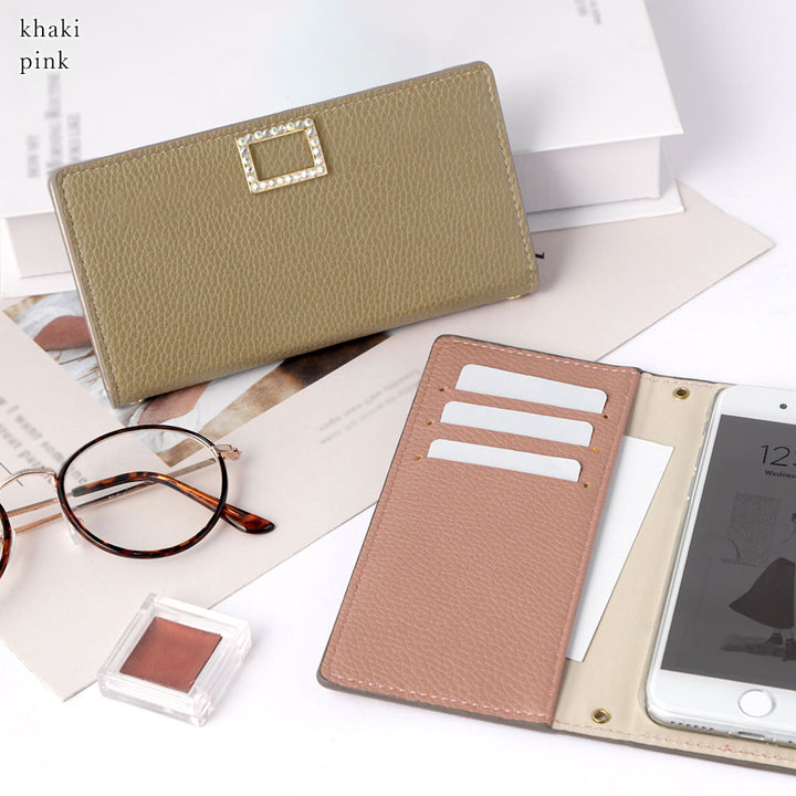 Vegan Leather Smoky Color Stone Square Deco Wallet Case