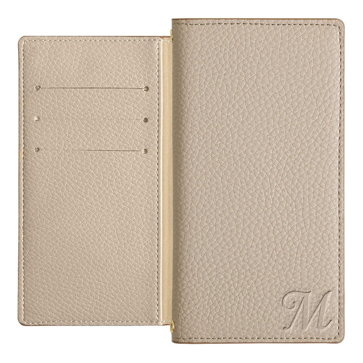 ヴィーガンレザー スモーキーカラー イニシャル 手帳型ケース AQUOSシリーズ