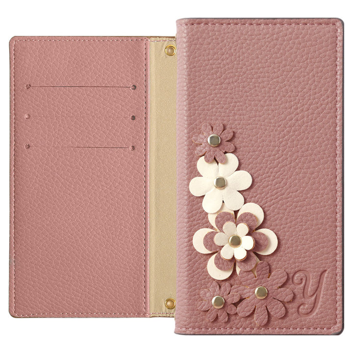 Étui portefeuille à motif floral initial en cuir végan couleur fumée pour la série iPhone