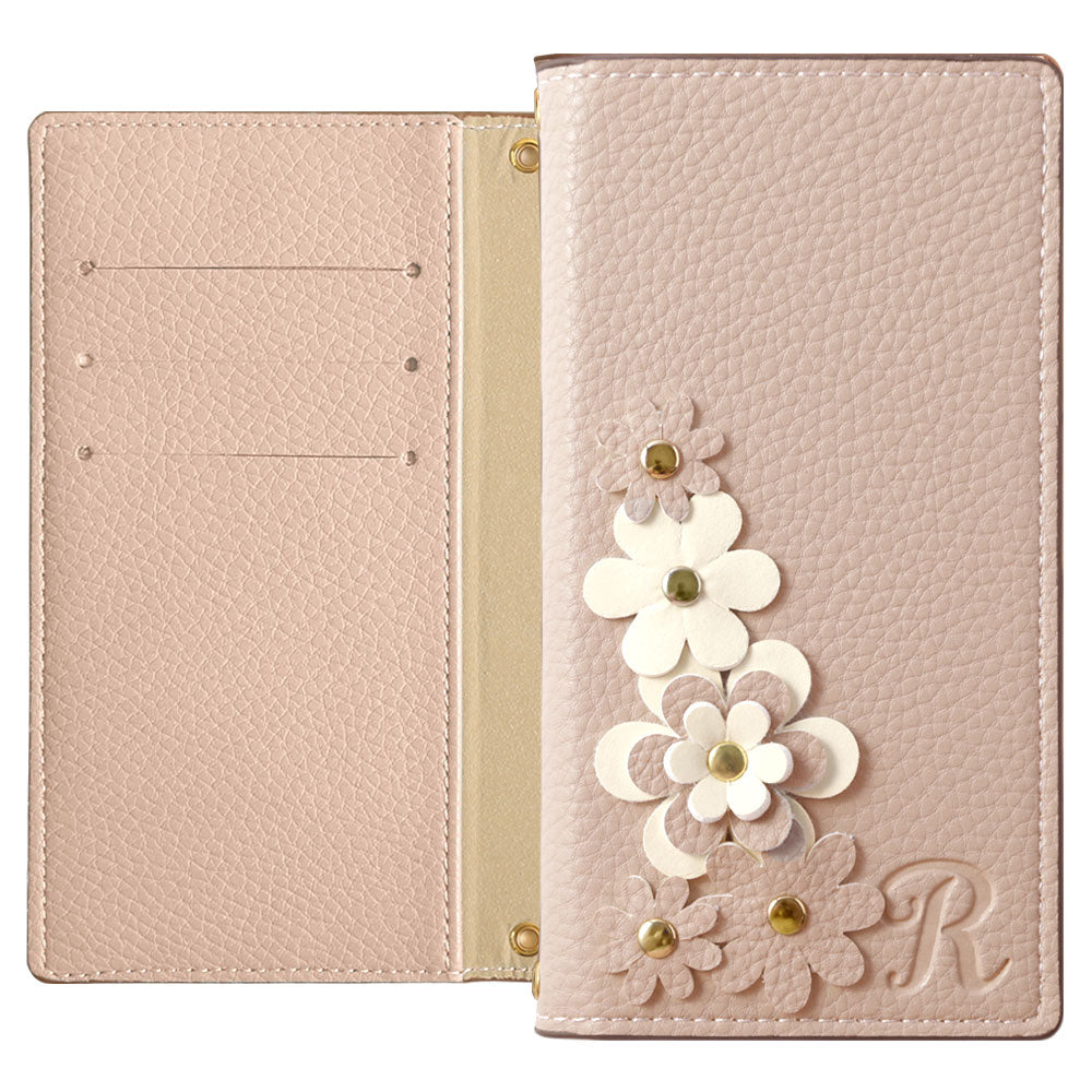 Étui portefeuille à motif floral initial en cuir végan couleur fumée