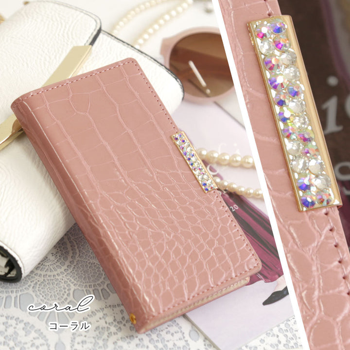 Vegan leather crocodile pattern pastel stone frame deco wallet case for Google Pixel series