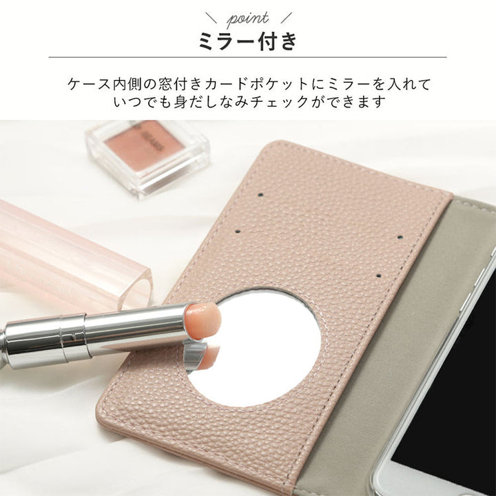 ヴィーガンレザー 三つ折り ダスティカラー リボンデコ ストラップ付き 手帳型ケース iPhoneシリーズ