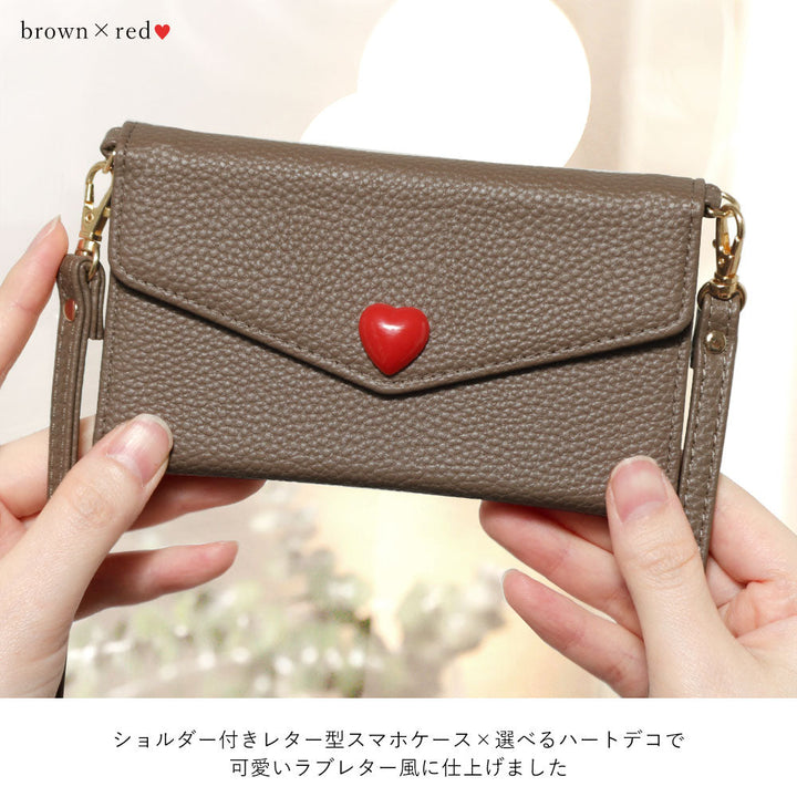 Vegan leather tri-fold dusty color strap & heart deco wallet case for iPhone series