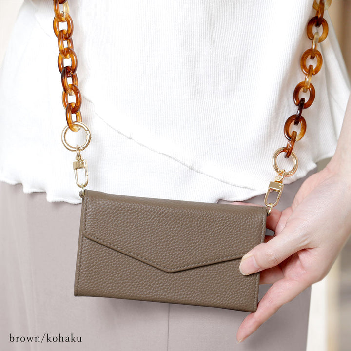 Vegan leather tri-fold dusty color marble shoulder & strap included folio case AQUOS series