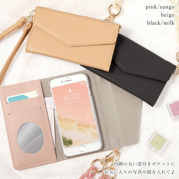Vegan leather tri-fold dusty color marble shoulder & strap included folio case AQUOS series