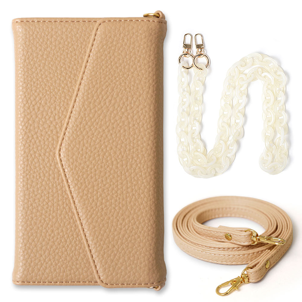 Vegan leather tri-fold dusty color marble shoulder & strap included folio case AQUOS series