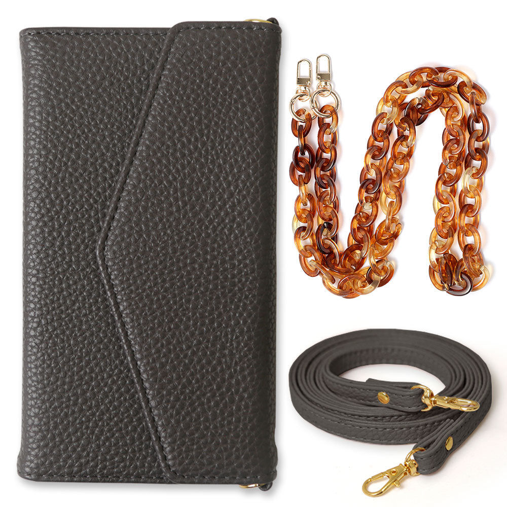 Vegan leather tri-fold dusty color marble shoulder & strap included folio case AQUOS series