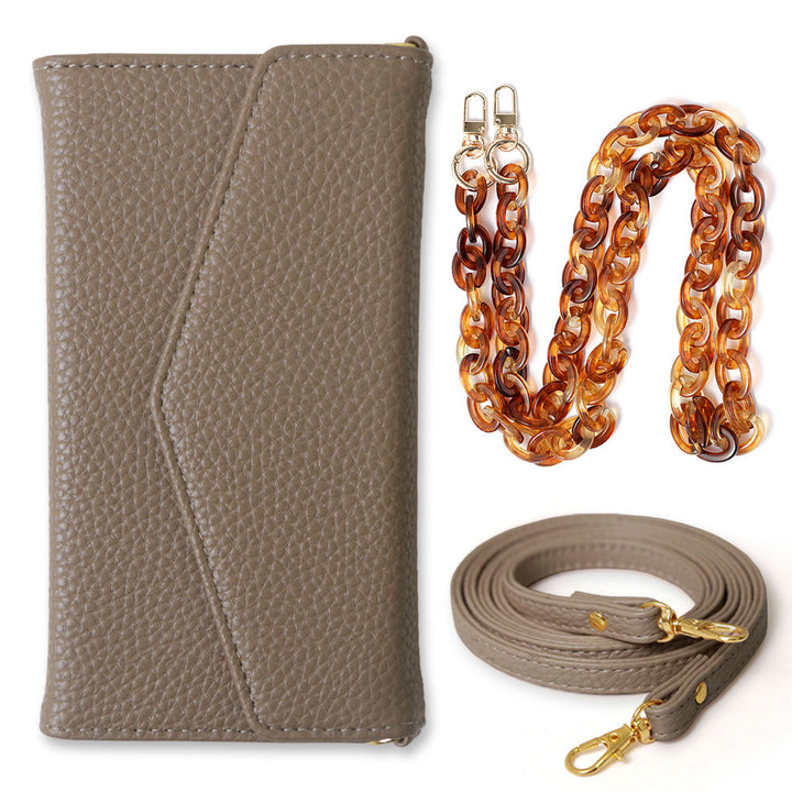 Vegan leather tri-fold dusty color marble shoulder & strap included folio case AQUOS series