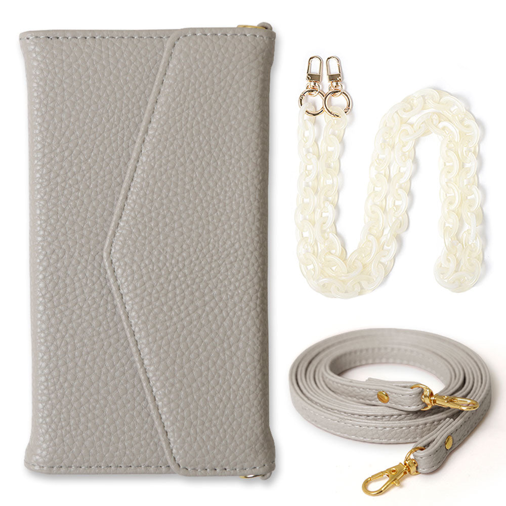 Vegan leather tri-fold dusty color marble shoulder & strap included folio case AQUOS series