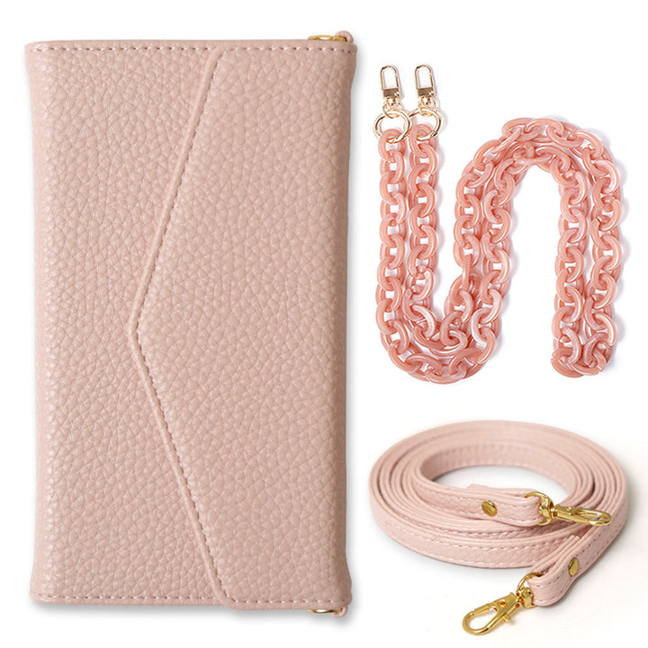 Vegan leather tri-fold dusty color marble shoulder & strap included folio case AQUOS series