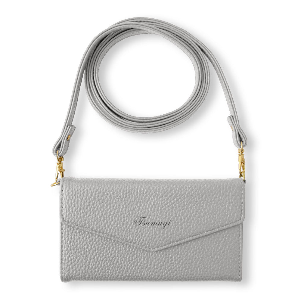 Étui portefeuille à rabat triple en cuir végan couleur poussiéreuse avec nom imprimé et sangle pour la série Google Pixel