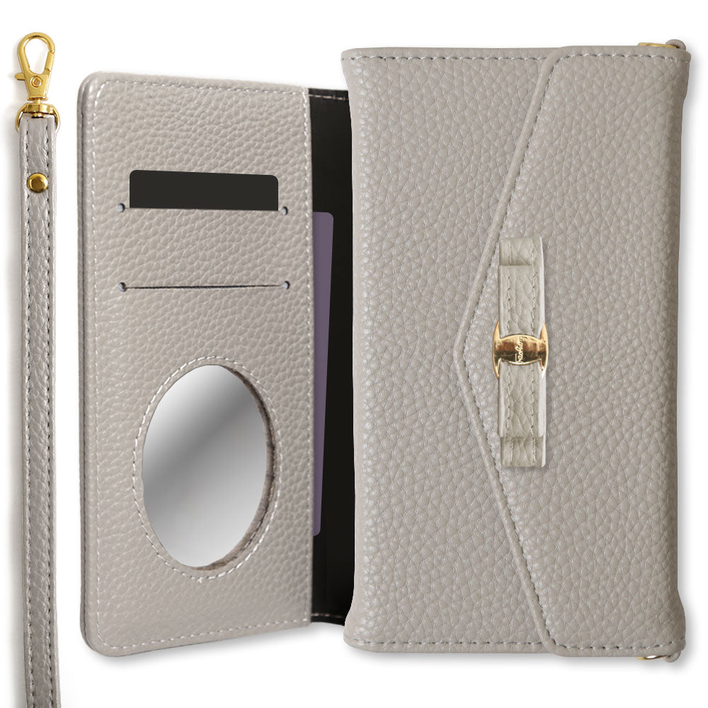 Vegan leather tri-fold dusty color ribbon decoration strap-attached notebook-style case