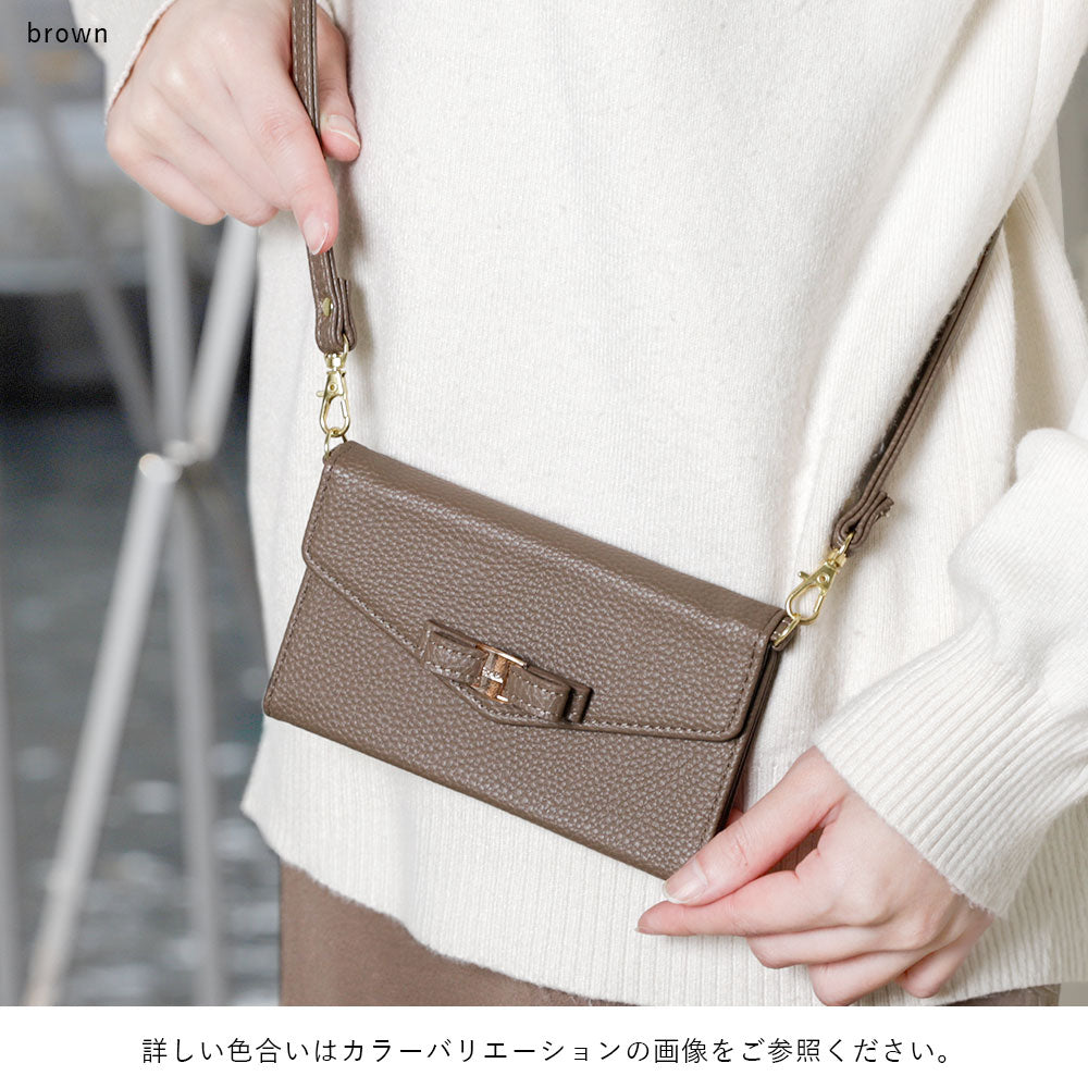 Vegan leather tri-fold dusty color ribbon decoration strap-attached notebook-style case