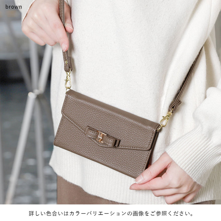 Vegan leather tri-fold dusty color ribbon decoration strap-attached notebook-style case