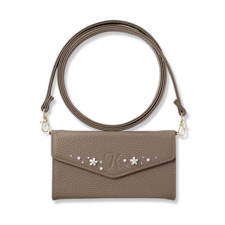 ヴィーガンレザー 三つ折り ダスティカラー イニシャルデコ ストラップ付き 手帳型ケース Galaxyシリーズ