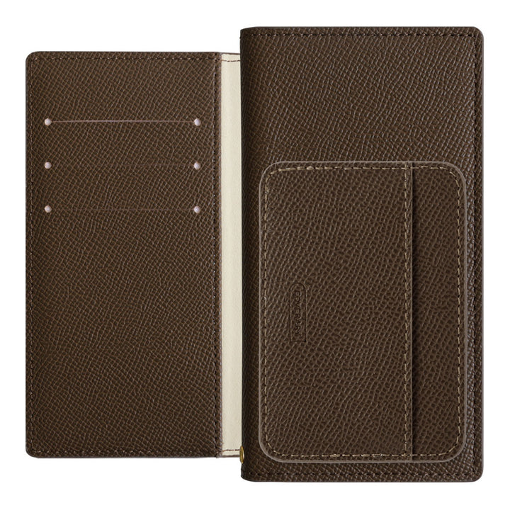 Vegan leather basic color stand function with vertical/horizontal selectable card pockets notebook-style case