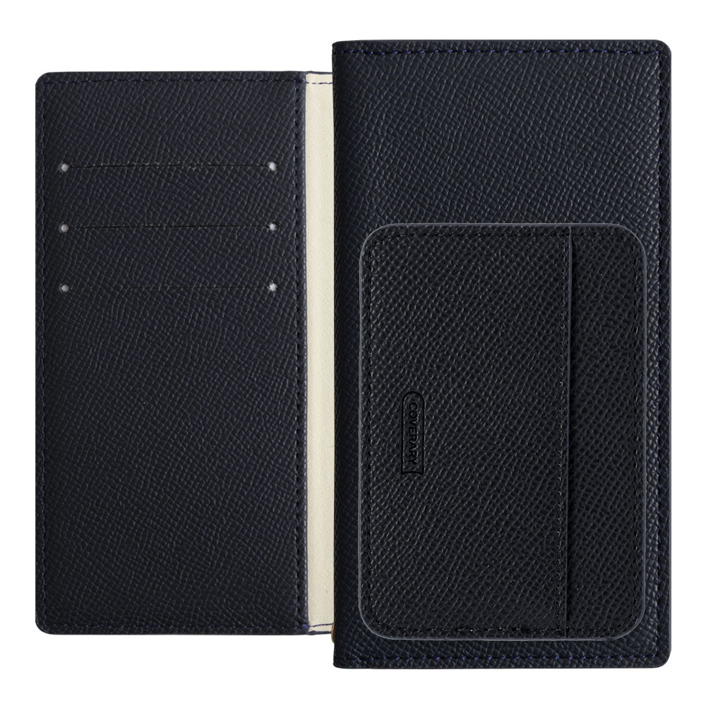 Vegan leather basic color stand function with vertical/horizontal selectable card pockets notebook-style case