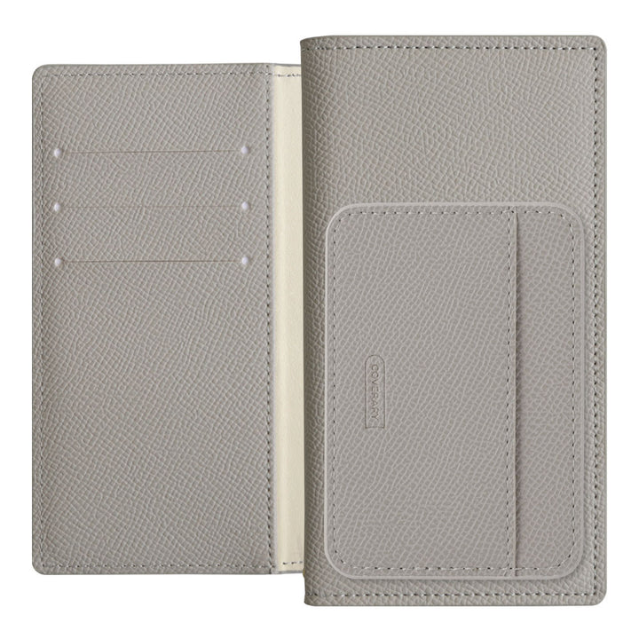 Vegan leather basic color stand function with vertical/horizontal selectable card pockets notebook-style case
