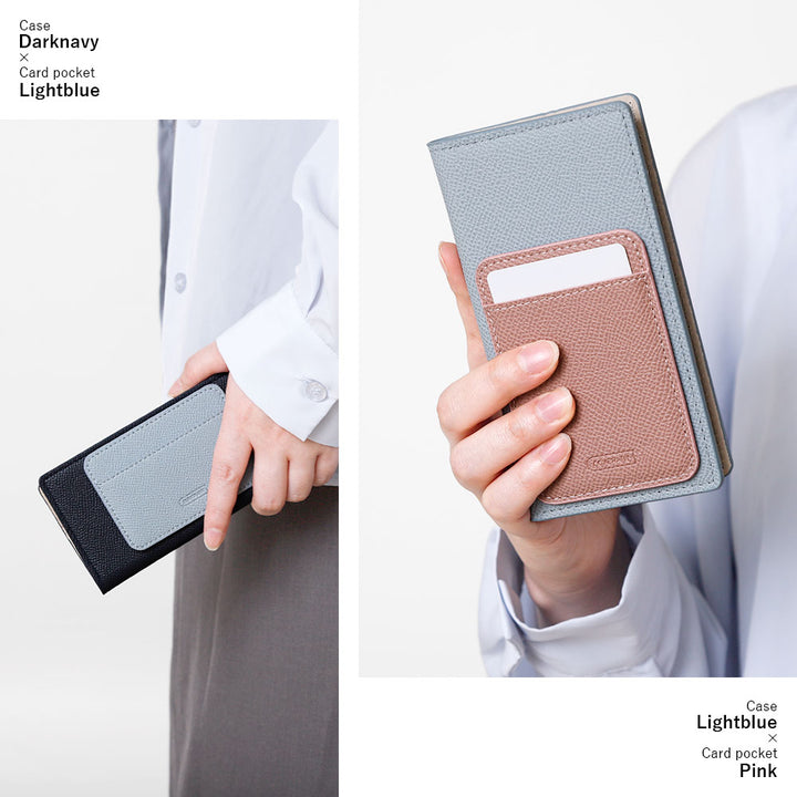 Vegan leather basic color stand function with vertical/horizontal selectable card pockets notebook-style case