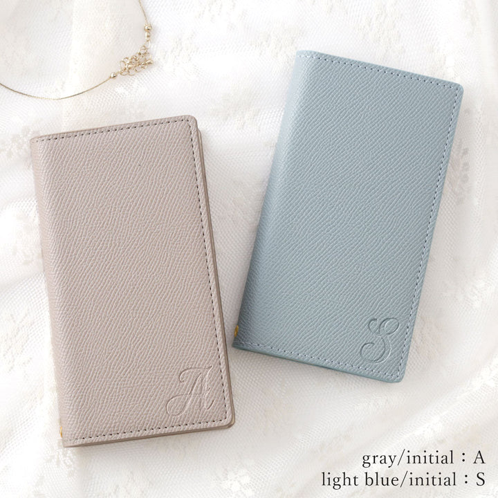 Vegan leather basic color stand function initial notebook-style case for iPhone series