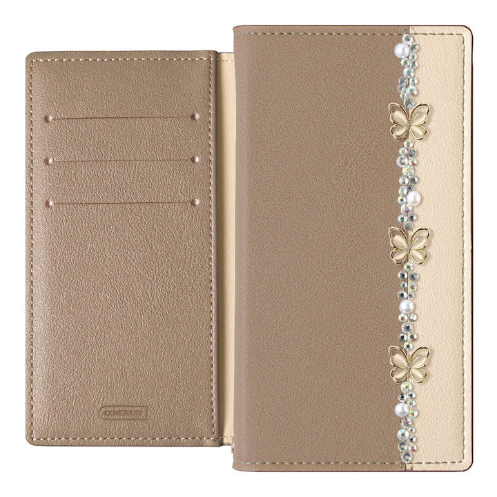 Vegan leather front bicolor butterfly line deco stand function notebook-style case