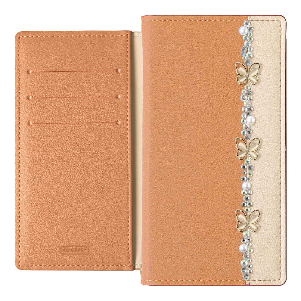 Cuir végan bicolore recto Décoration ligne papillon Fonction support Étui portefeuille Série Galaxy