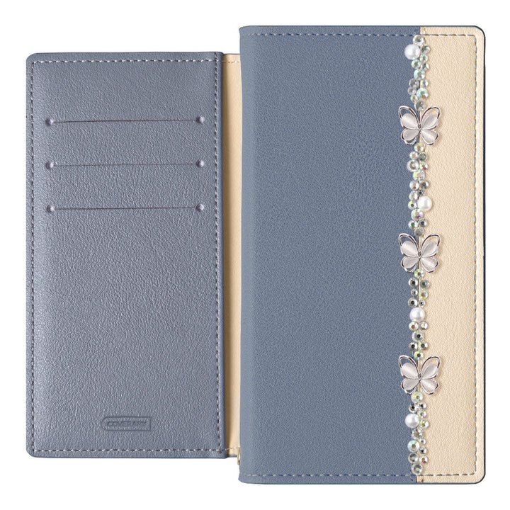 Cuir végan bicolore recto Décoration ligne papillon Fonction support Étui portefeuille Série Galaxy