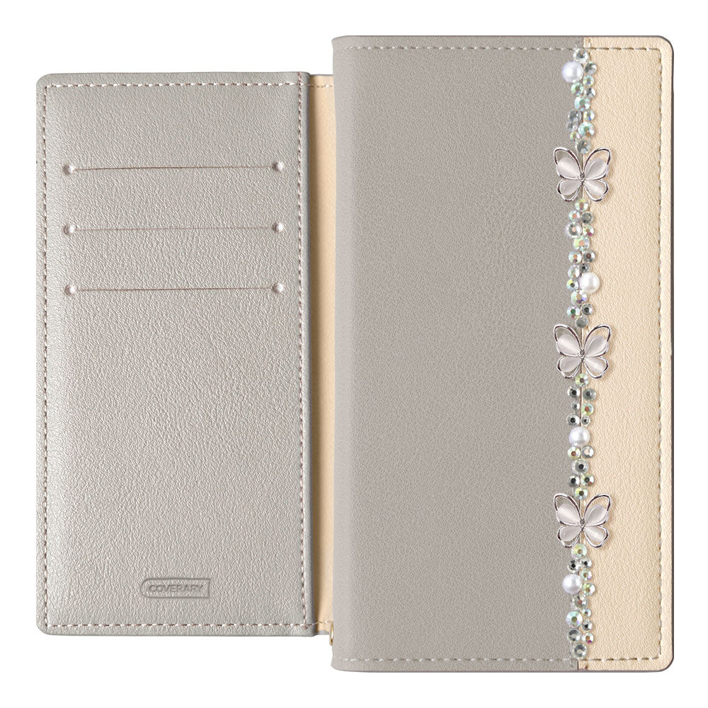 Vegan leather front bicolor butterfly line deco stand function notebook-style case AQUOS series
