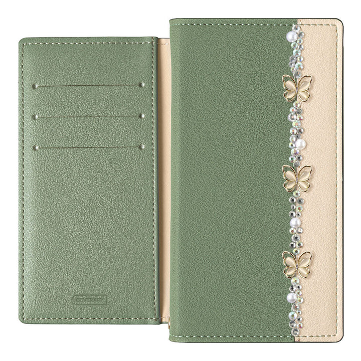 Vegan leather front bicolor butterfly line deco stand function notebook-style case