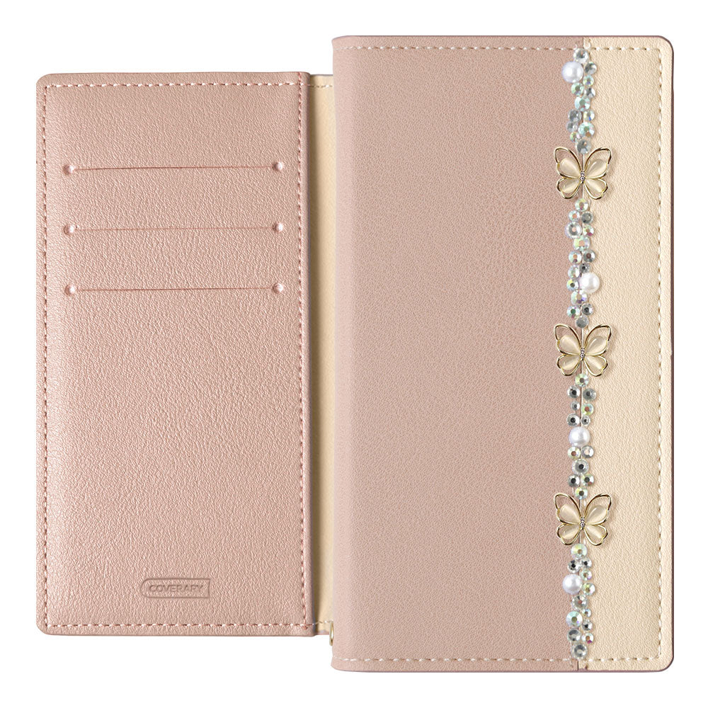Vegan leather front bicolor butterfly line deco stand function notebook-style case AQUOS series