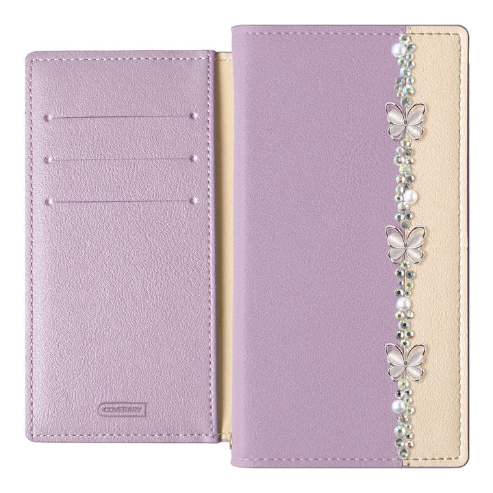 Vegan leather front bicolor butterfly line deco stand function notebook-style case