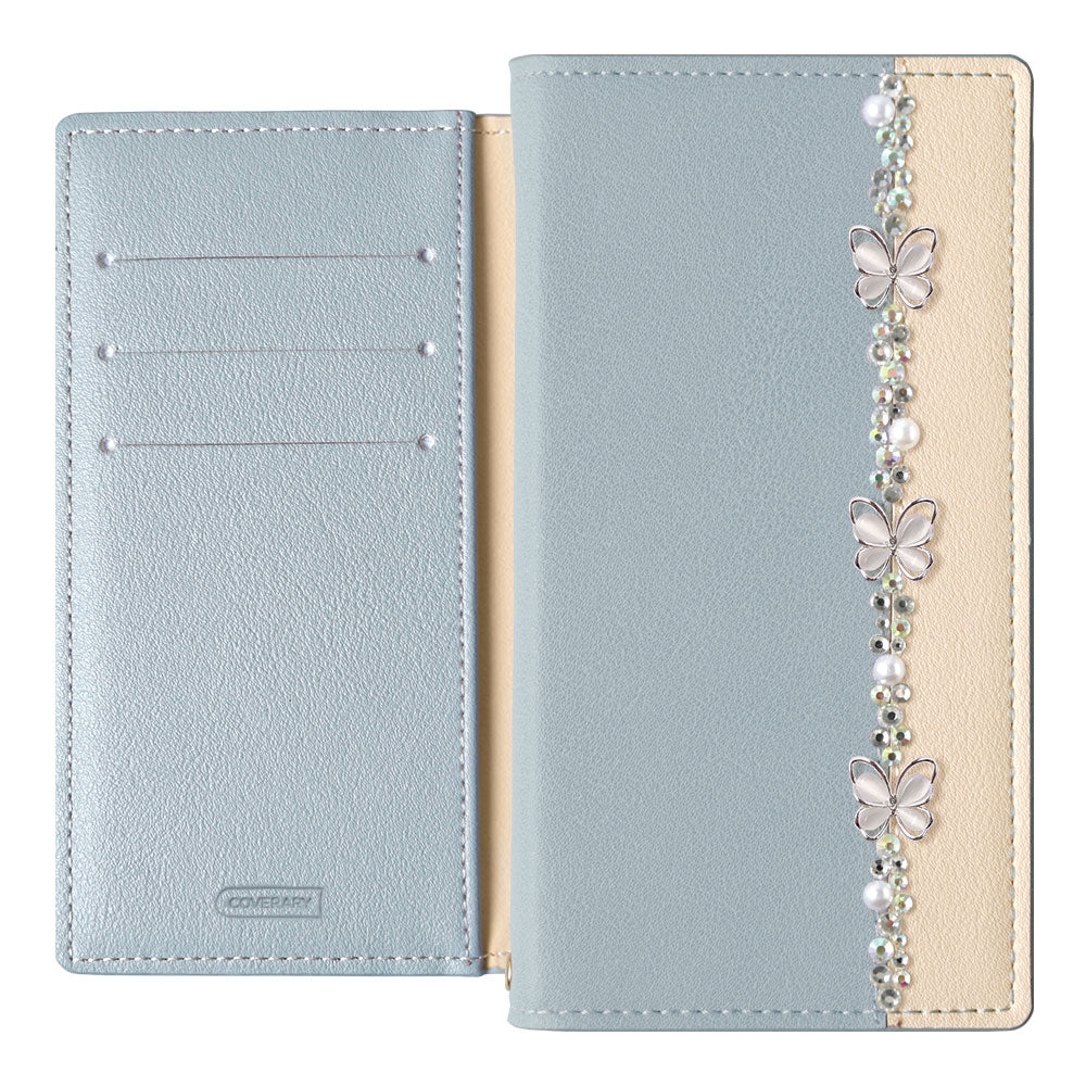 Vegan leather front bicolor butterfly line deco stand function notebook-style case