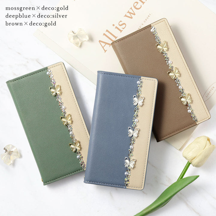 Vegan leather front bicolor butterfly line deco stand function notebook-style case