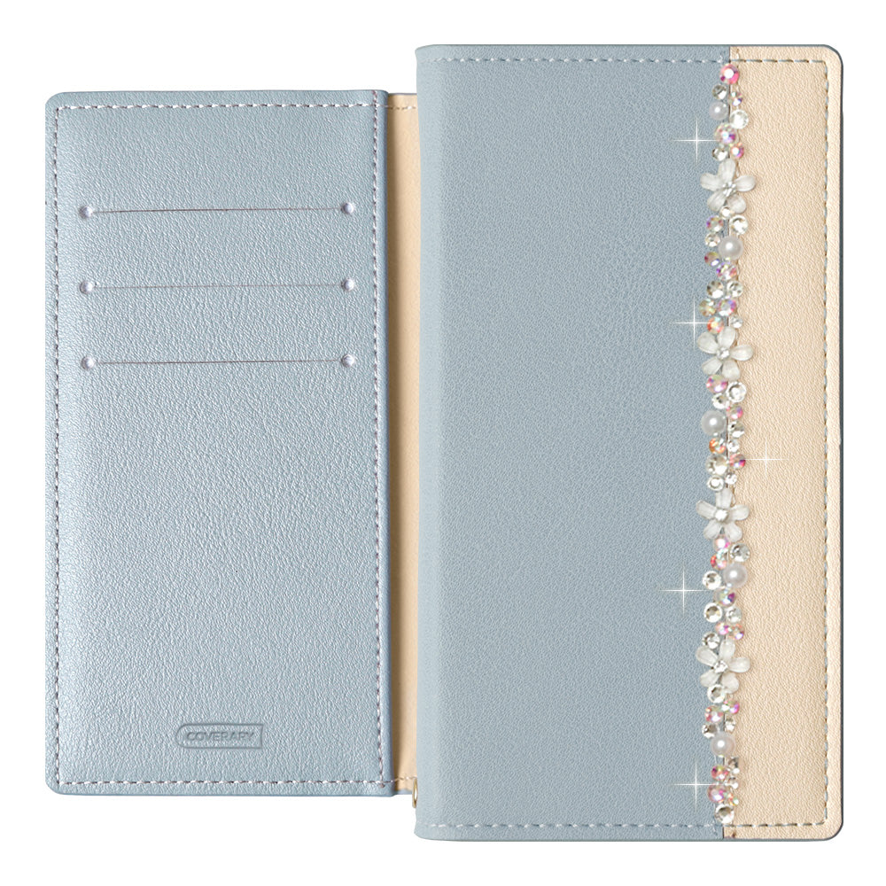 Vegan leather front bicolor flower line decoration stand function notebook-style case AQUOS series