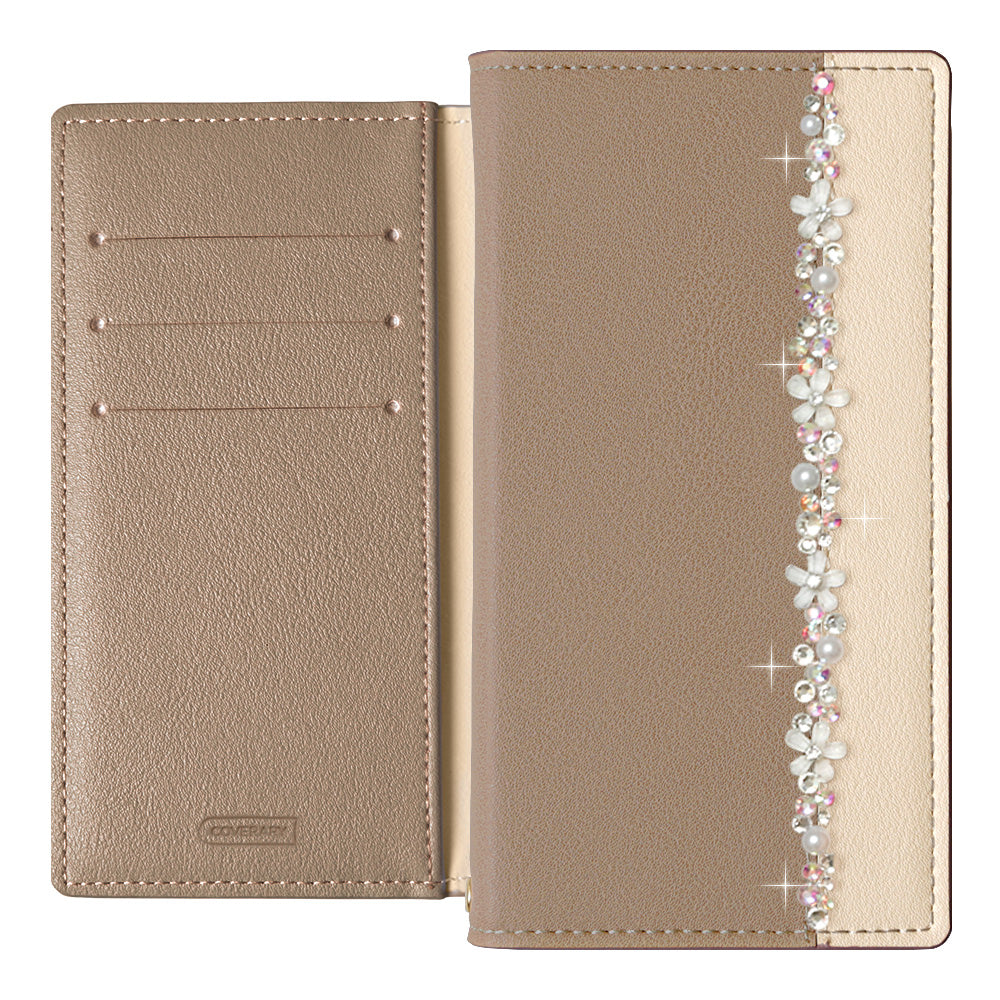 Vegan leather front bicolor flower line decoration stand function notebook-style case AQUOS series