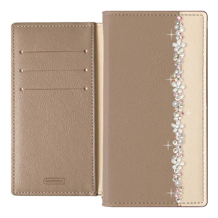 Vegan leather front bicolor flower line decoration stand function notebook-style case AQUOS series