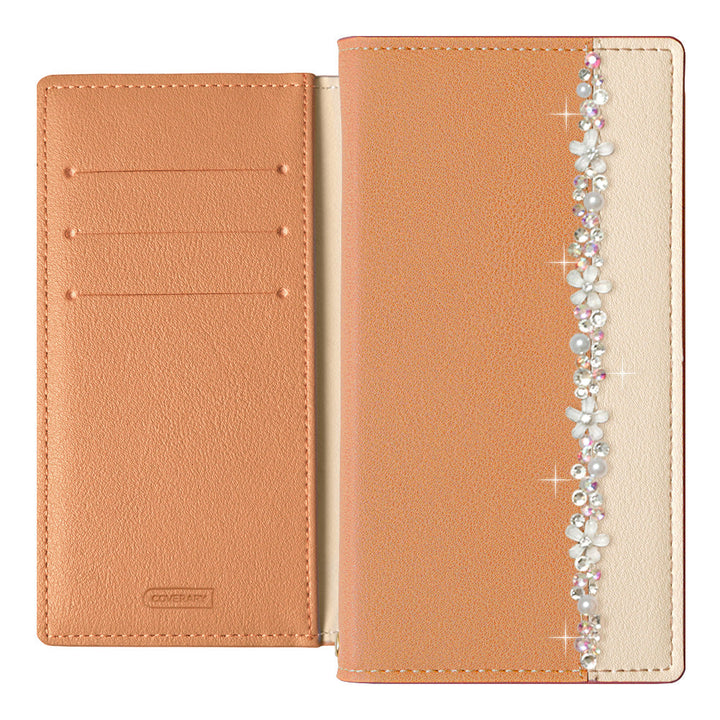Vegan leather front bicolor flower line decoration stand function notebook-style case Xperia series