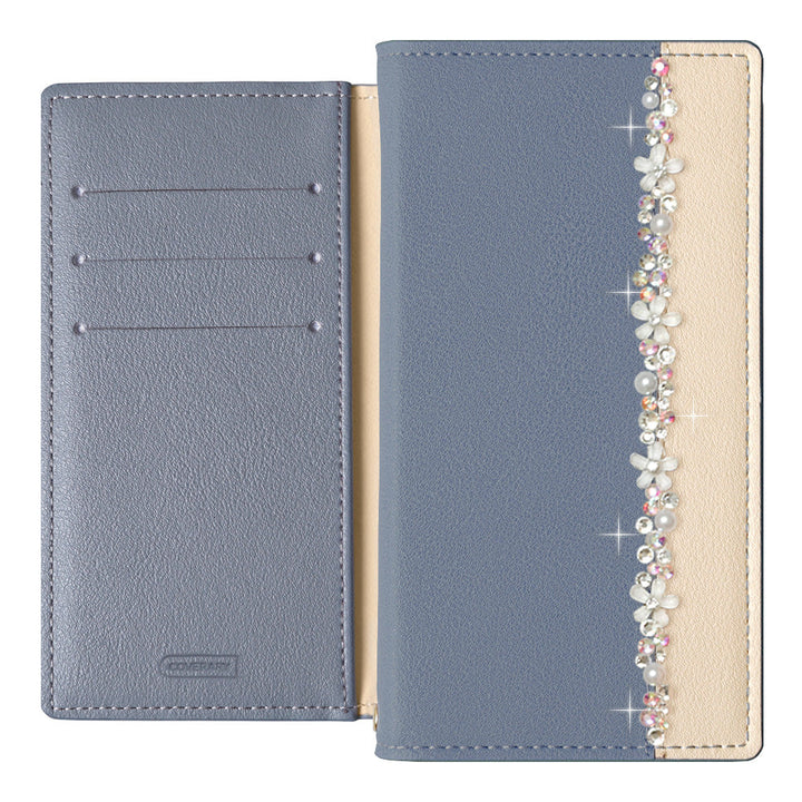 Vegan leather front bicolor flower line decoration stand function notebook-style case Xperia series